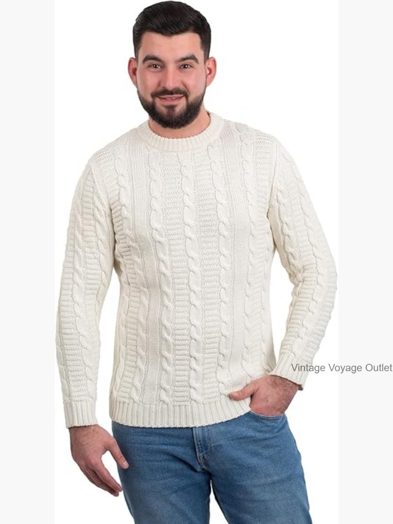 Vintage Mens Wool Blend Crew Neck Pullover Aran Sweater Soft Warm Xl
